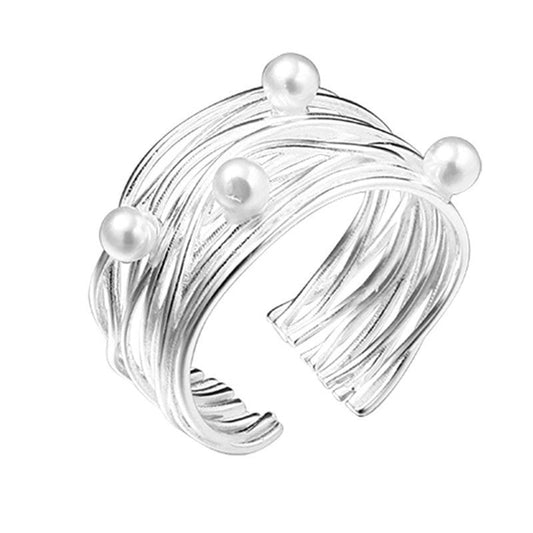 Irregular Line Feeling Multi-layer Open-end Pearl Ring Women