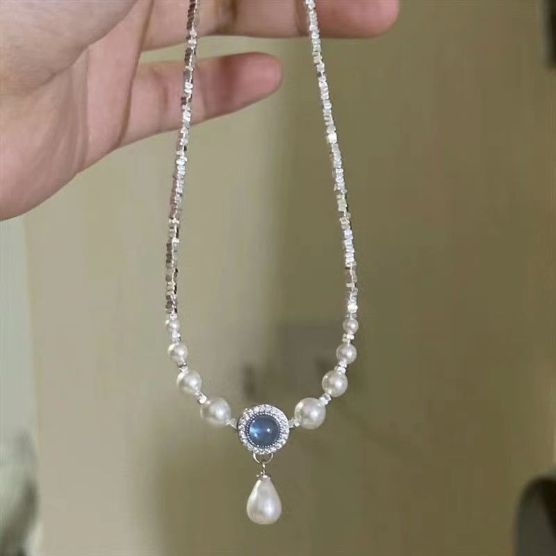 Ocean Blue Water Drop Pearl Necklace For Women