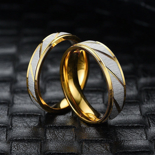 Popular Design 18K Gold Titanium Steel Couple Ring