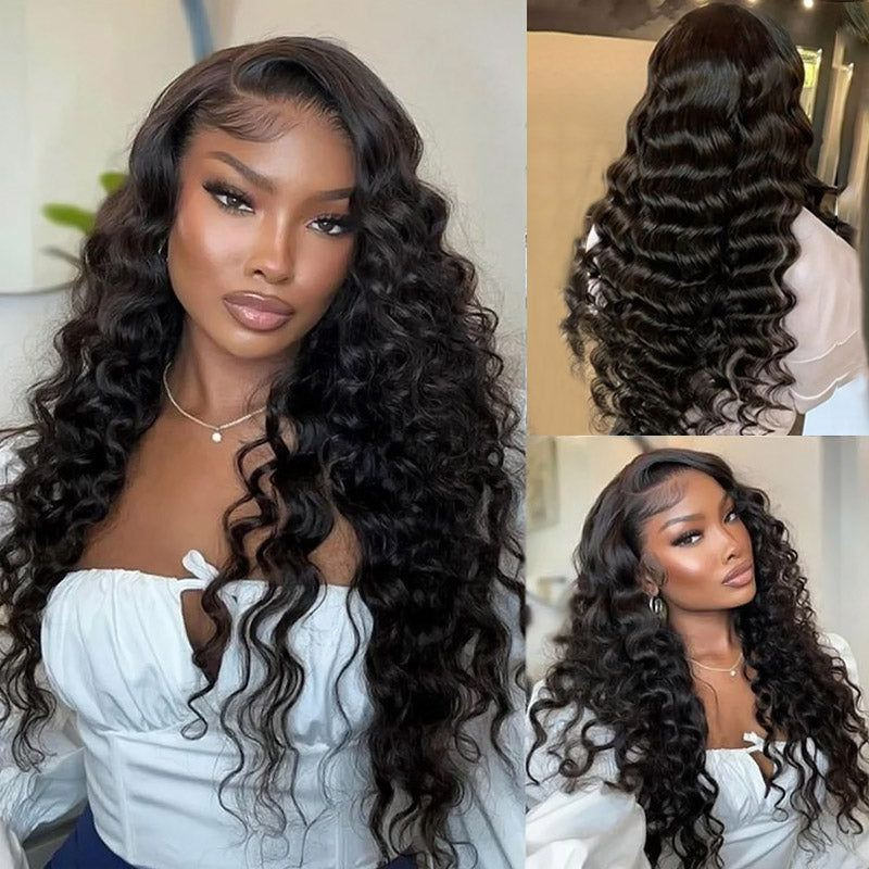 Deep Wave Lace Front Wig Human Hair Density 13x4 Loose Deep Wave HD Lace Front Wig Black Female