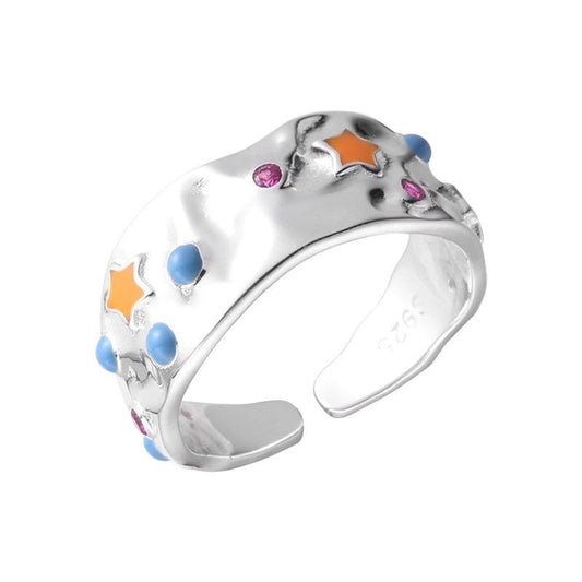 Colorful Oil Necklace Pleated Texture Open Ring