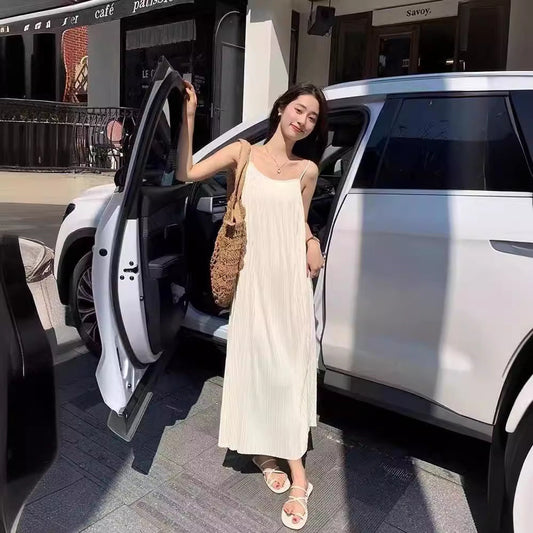 Draping Slim Fit All-match Pleated Dress