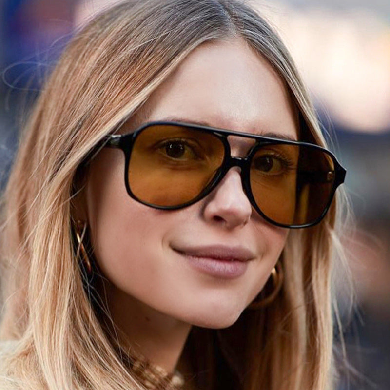 Retro Double Beam Ocean Lens Stylish Large Frame Sunglasses