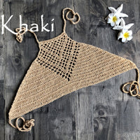 Sexy hand hook knitted halter neck wrapped chest bikini