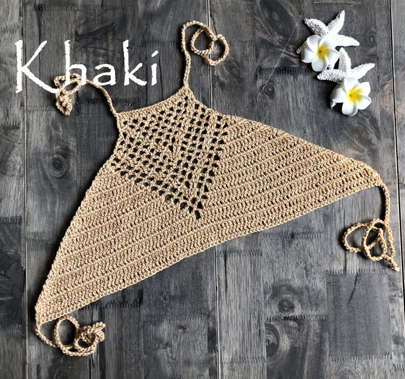 Sexy hand hook knitted halter neck wrapped chest bikini