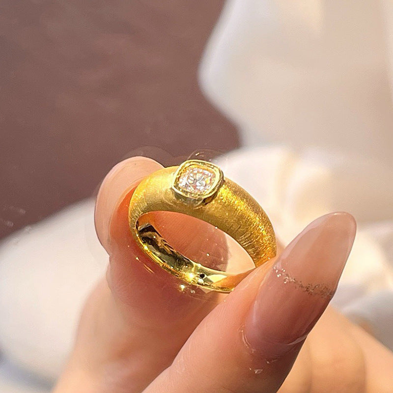 Square Diamond Brushed Ring High-grade Design Light Luxury Personality All-match Minority