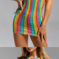Sexy Stockings Sexy Rainbow Color Short Skirt Large Mesh Hollow Out