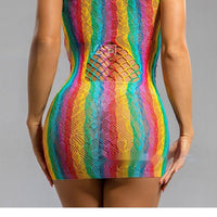 Sexy Stockings Sexy Rainbow Color Short Skirt Large Mesh Hollow Out
