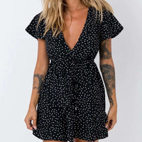 V-neck Polka Dot Waist Slimming Dress