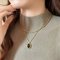Double-layer Elegant Twin Metal Black Bead Necklace