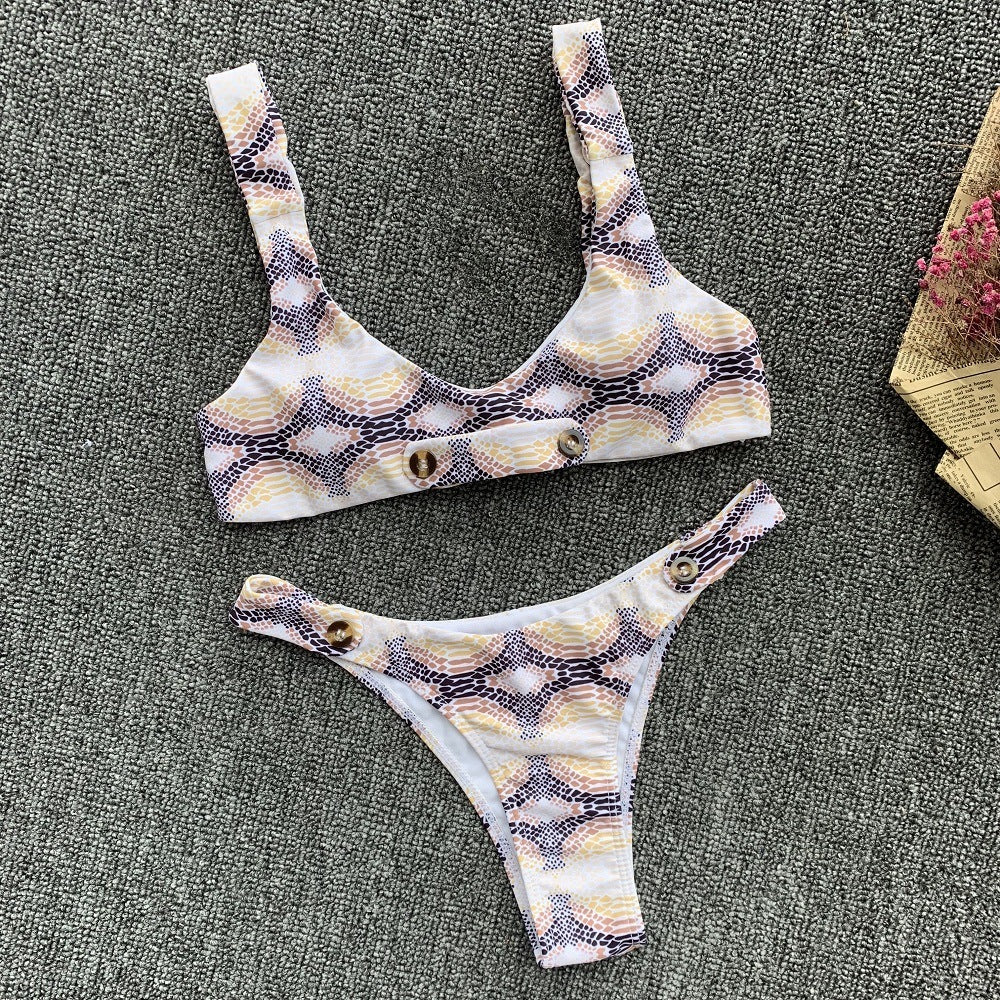 Split bandage snake print swimsuit