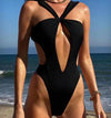 Solid Color Lace-up One-piece Hollowed Out Backless Women's Swimsuit