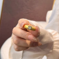 Square Diamond Brushed Ring High-grade Design Light Luxury Personality All-match Minority