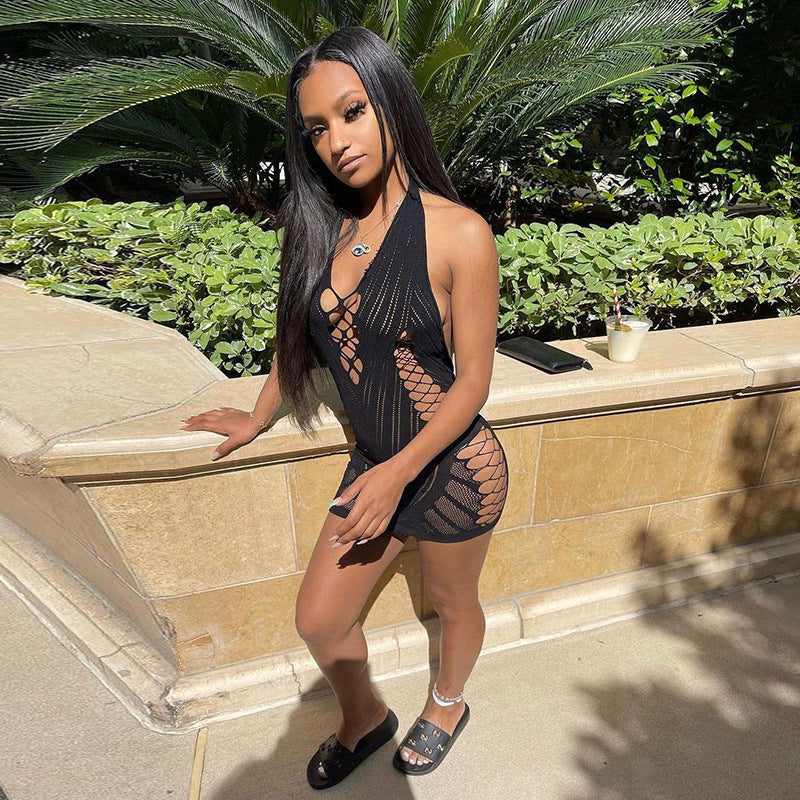 Hollow-out Ultra-short Hip Lace Dress