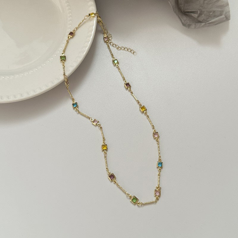 Rainbow Gem Necklace Simple Clavicle Chain