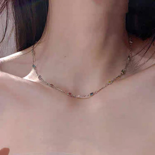 Rainbow Gem Necklace Simple Clavicle Chain