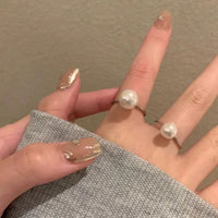 Female Sweet And Simple Open-end Pearl Ring
