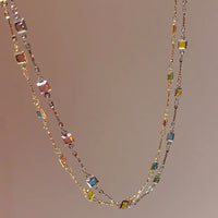 Rainbow Gem Necklace Simple Clavicle Chain