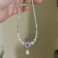 Ocean Blue Water Drop Pearl Necklace For Women