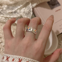 Colorful Oil Necklace Pleated Texture Open Ring