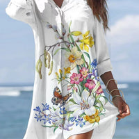 Old Women's Printed Plus Size Beach Sun Protection Shirt Dress