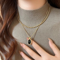 Double-layer Elegant Twin Metal Black Bead Necklace