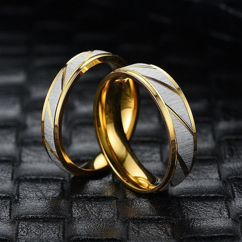 Popular Design 18K Gold Titanium Steel Couple Ring