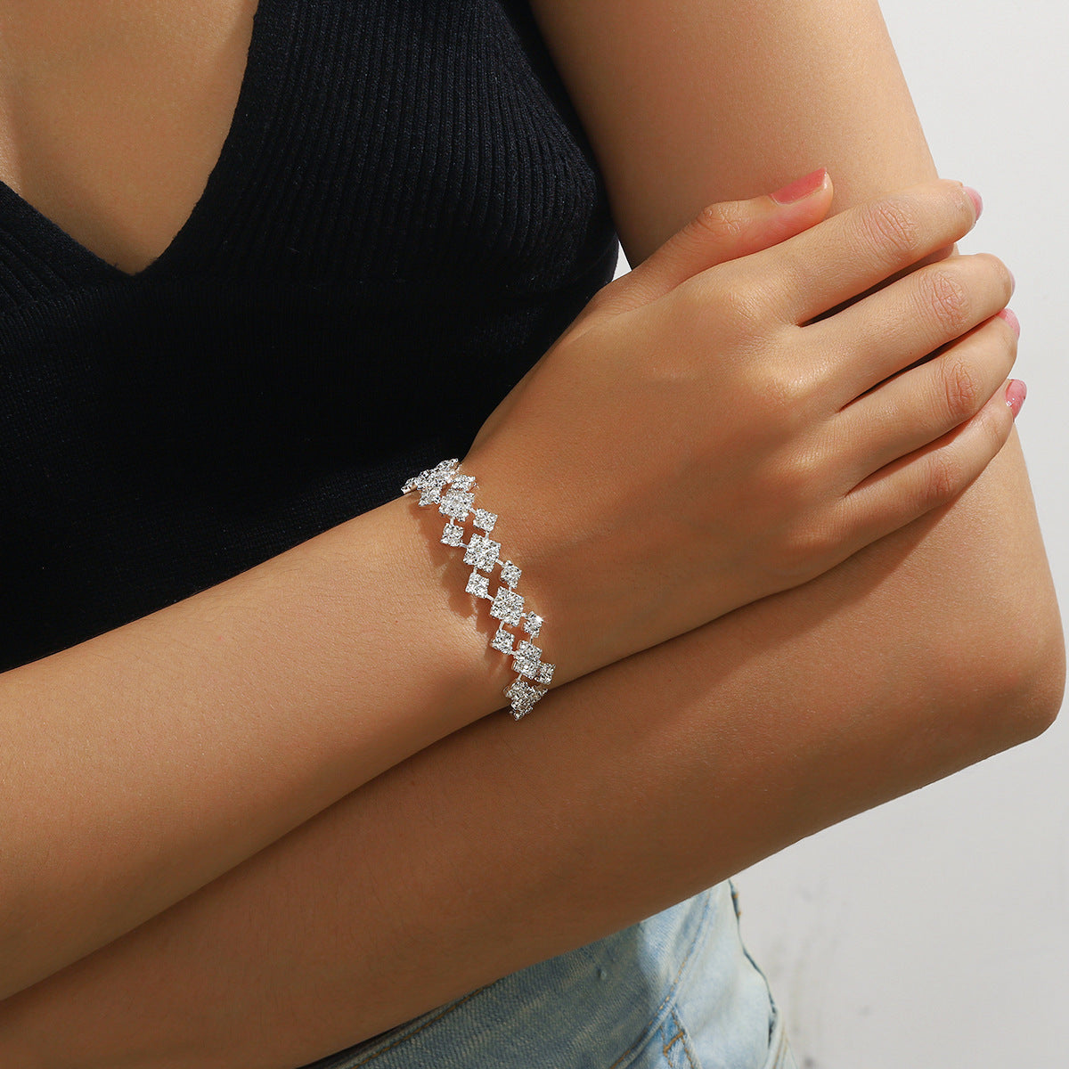 Tian Zi Rhinestone Bracelet Ring Formal Dress Accessories Women