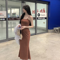 Elastic Sling Dress Women's Sleeveless Cold-shoulder